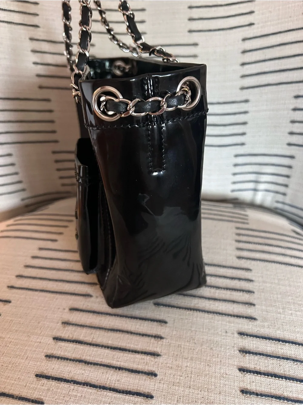 Chanel Black Patent & Pony Hair Vintage Chain-Handle Tote